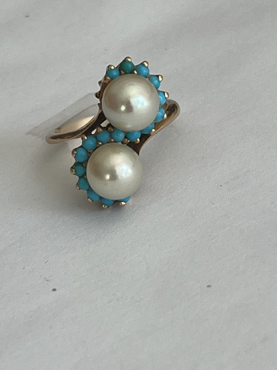 4550- Bague Croisée Or Jaune Perles Turqoises-photo-3