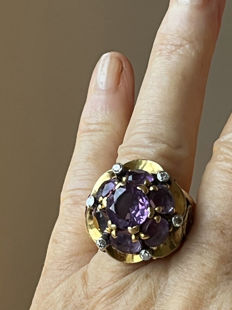 4927-spectacular Yellow Gold Amethyst Diamond Ring-photo-4