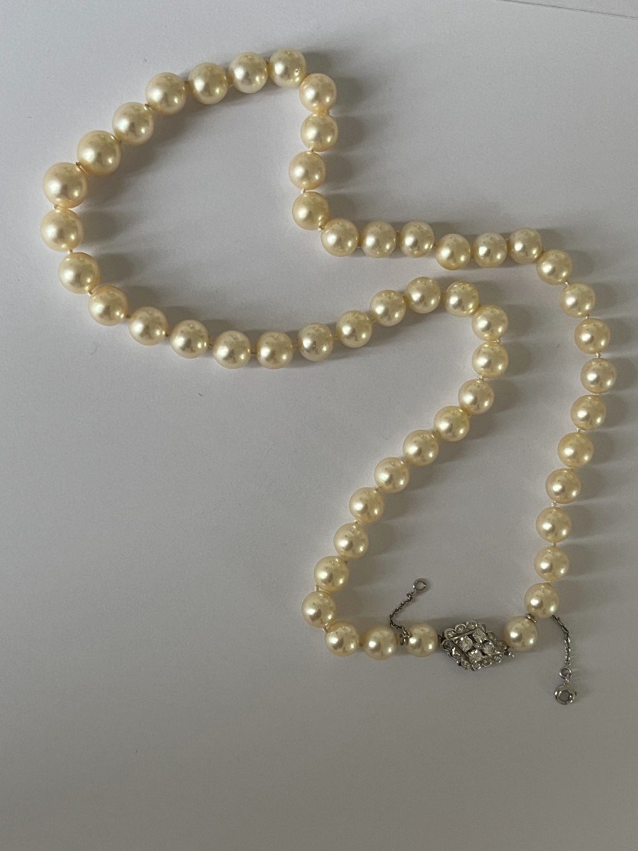4997- Collier De Perles En Chute 54 Cm Fermoir Diamants-photo-4
