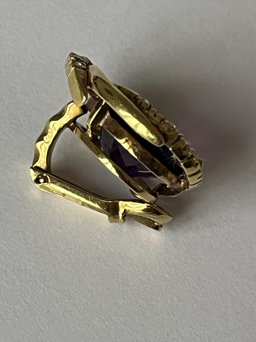 4894- Yellow Gold Amethyst Diamond Earrings-photo-4