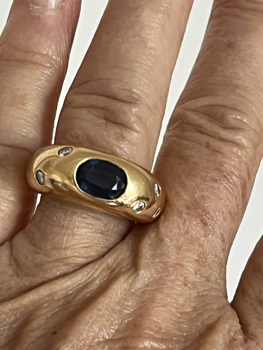 4955- Yellow Gold Sapphire Diamond Bangle Ring-photo-2
