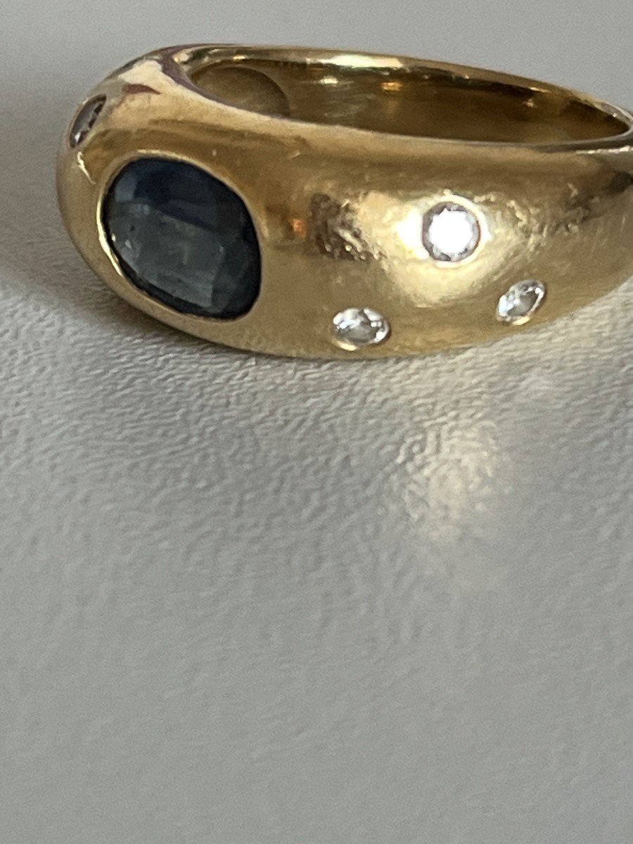 4955- Yellow Gold Sapphire Diamond Bangle Ring-photo-3