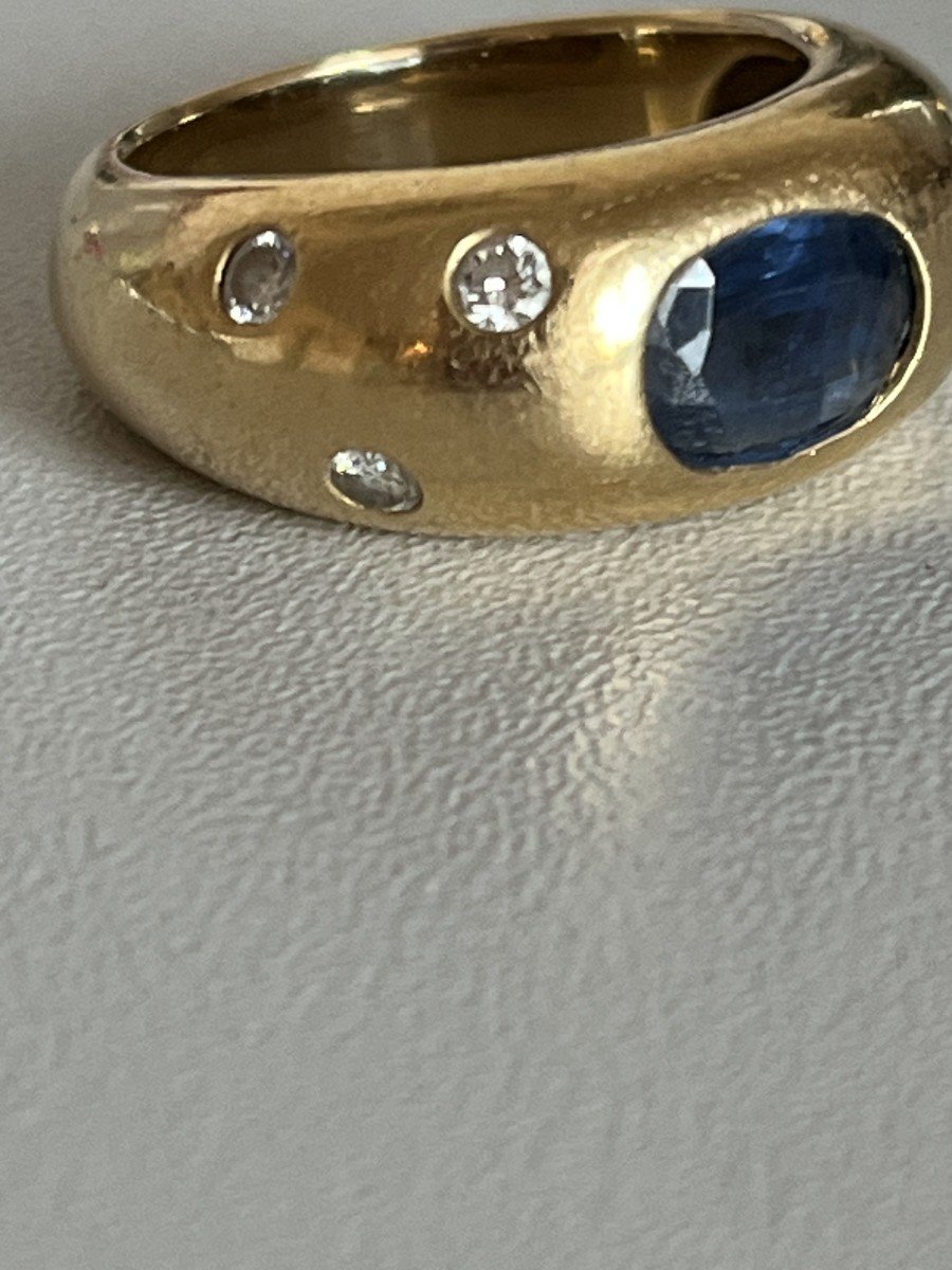 4955- Yellow Gold Sapphire Diamond Bangle Ring-photo-4