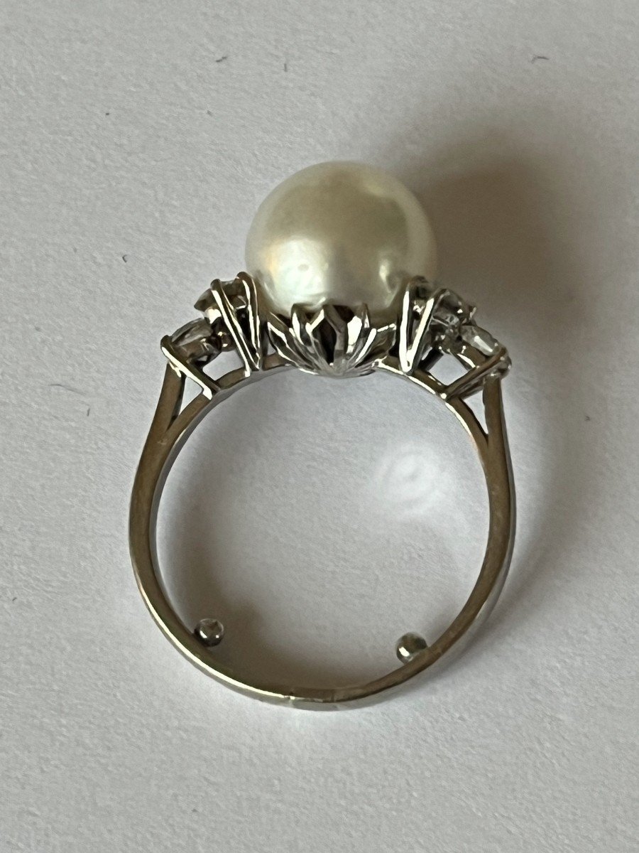 5038- White Gold Pearl Ring 11 Mm Diamonds 0.90 Ct-photo-3
