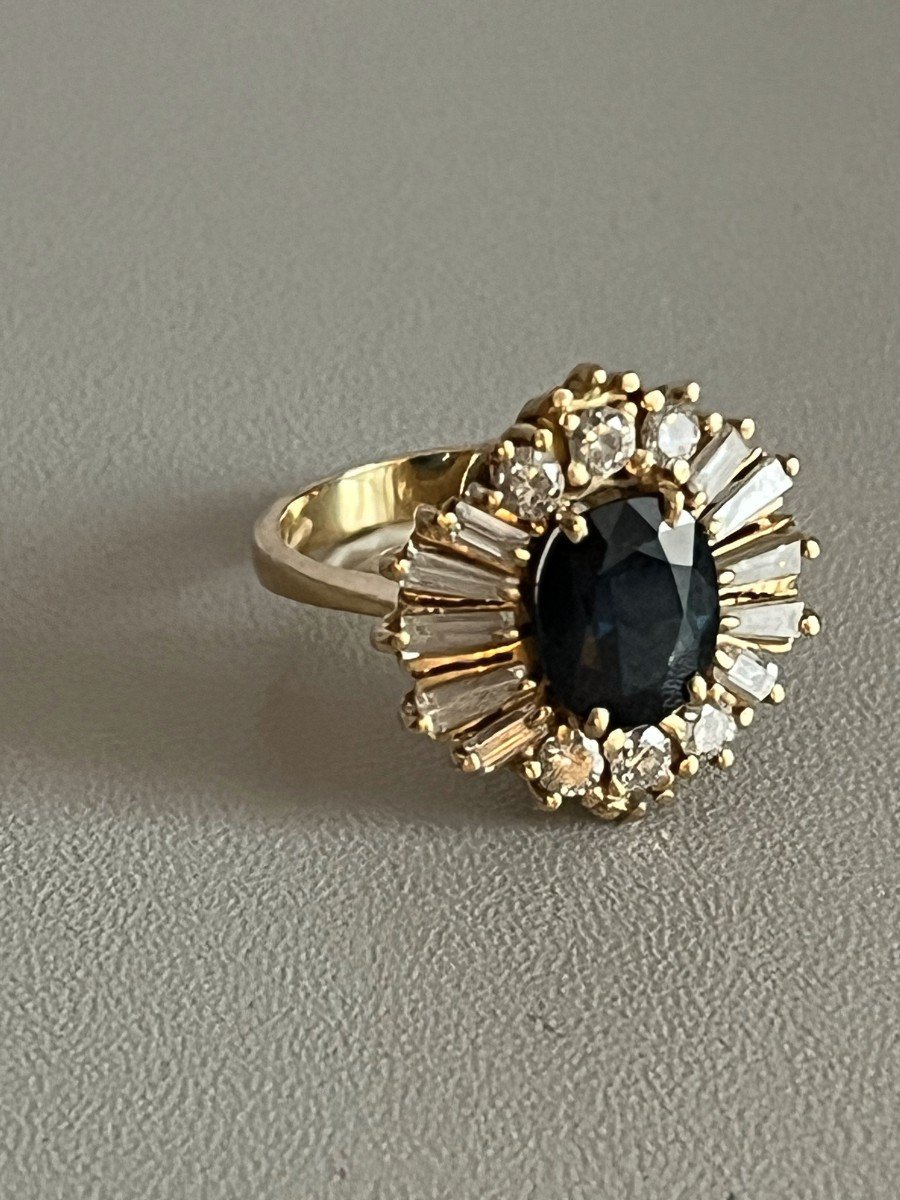 5047- Yellow Gold Sapphire Diamonds Skirt Ring-photo-1