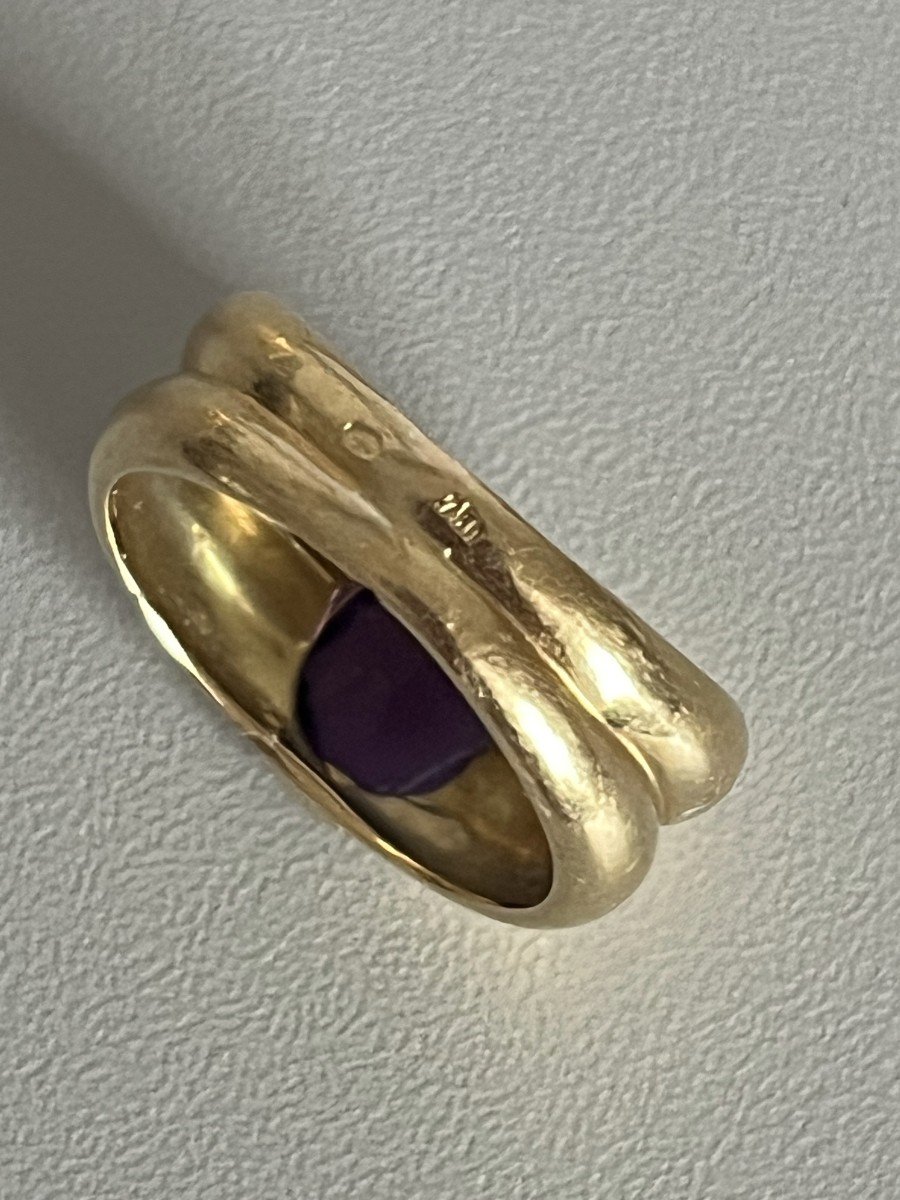 5070- Yellow Gold Godronné Amethyst Ring-photo-3