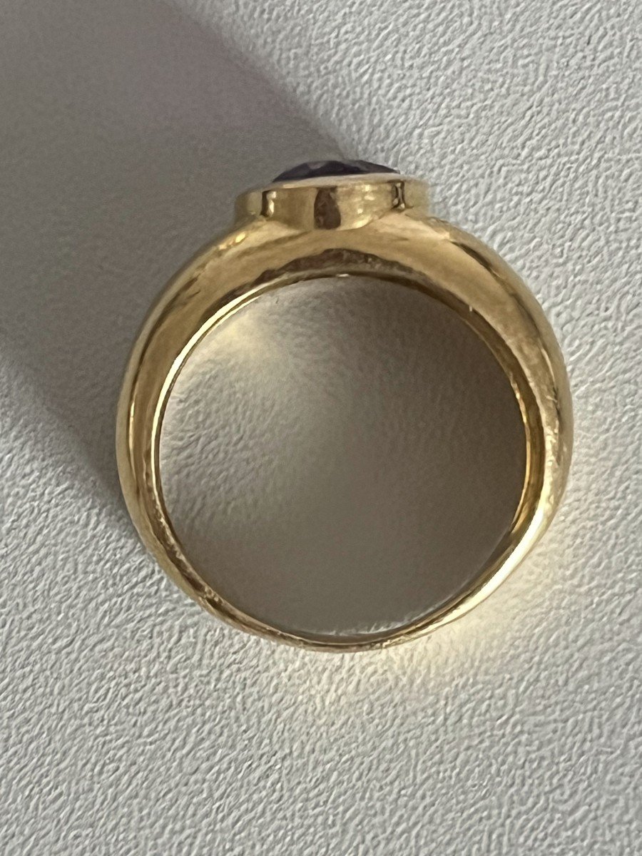5070- Yellow Gold Godronné Amethyst Ring-photo-4