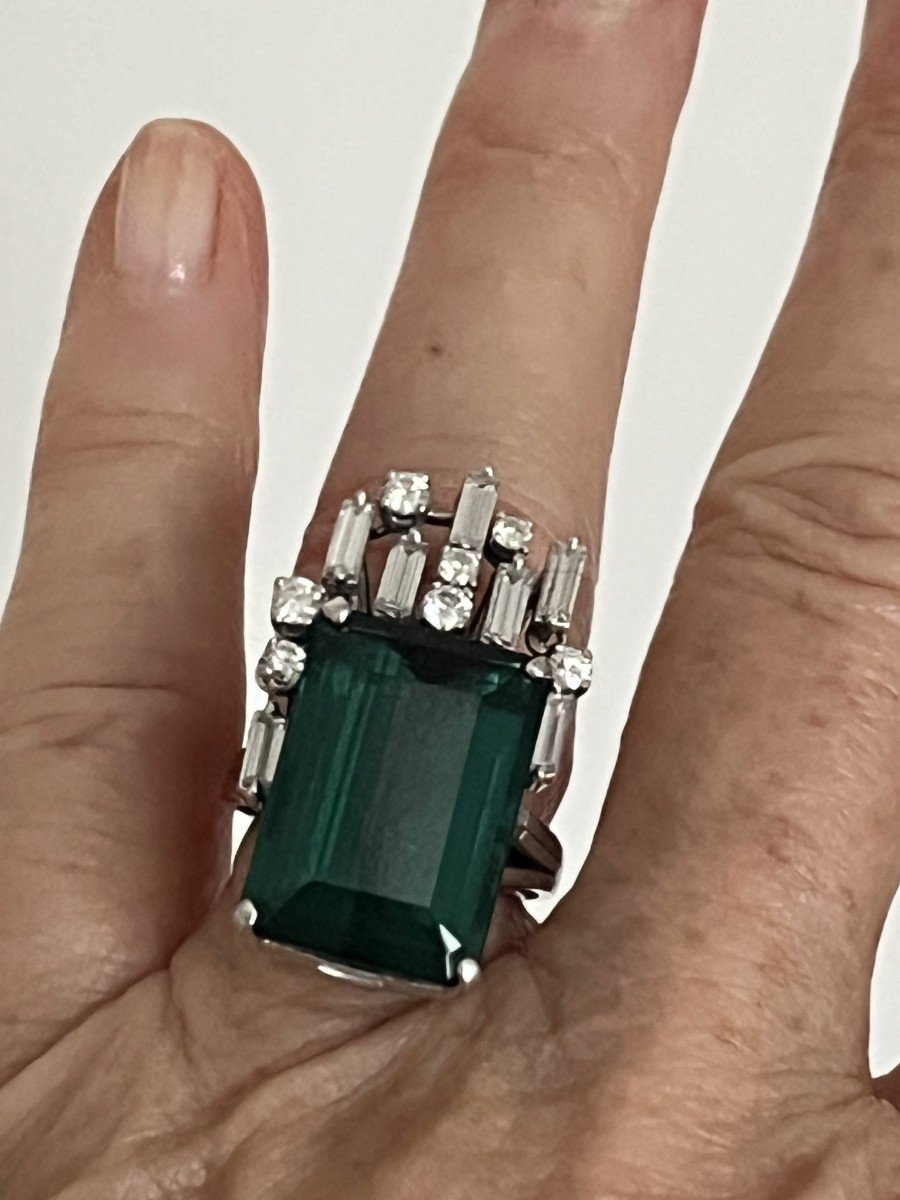 5080- White Gold Tourmaline Diamond Ring-photo-2