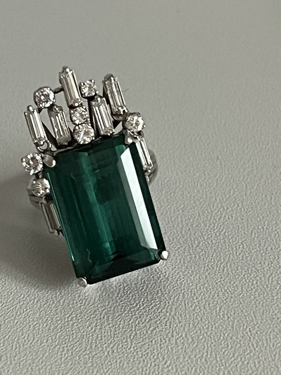 5080- White Gold Tourmaline Diamond Ring-photo-1