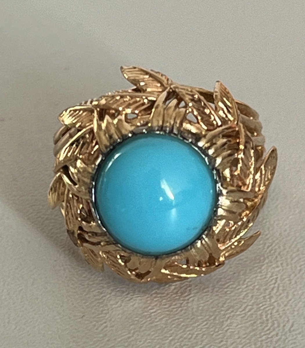 5014- Bague Années 1960 Fils d'Or Jaune Turquoise