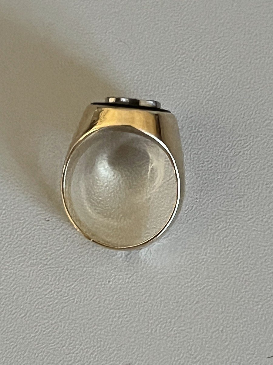 4017- Yellow Gold Onyx Diamond Signet Ring-photo-4