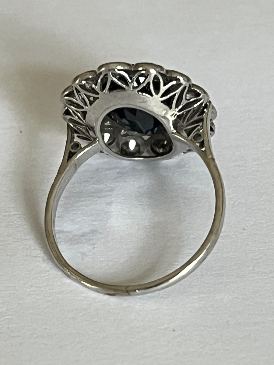 4778- Art Deco Pompadour Ring Platinum Sapphire Diamonds-photo-3