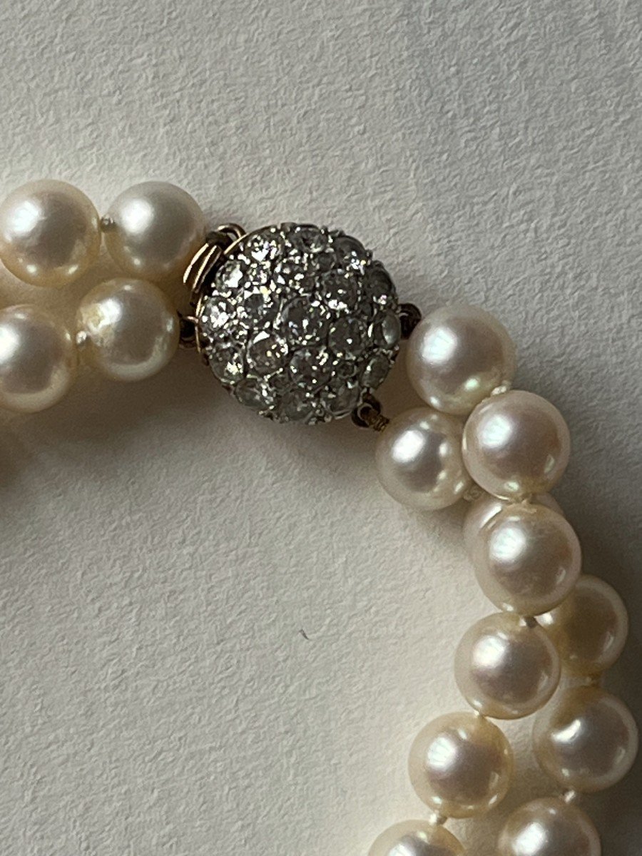 5106- Collier 2 Rangs Perles Fermoir Or Rose Diamants