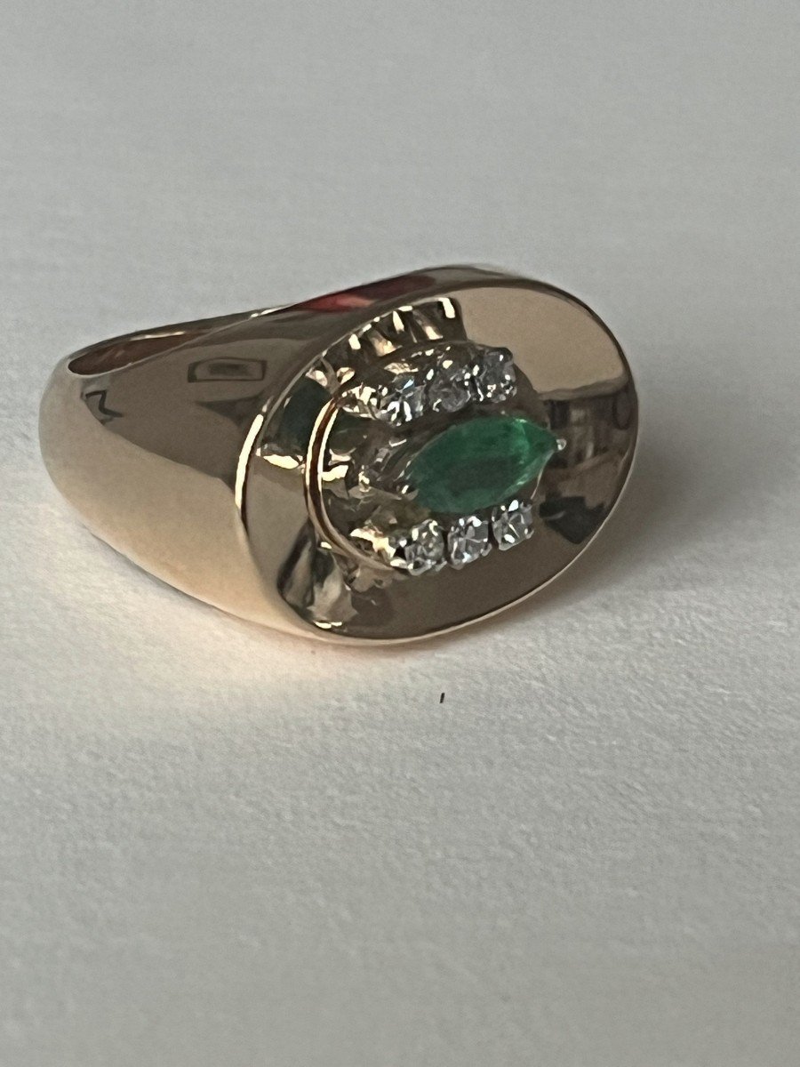 4871- Yellow Gold Emerald Diamond Signet Ring-photo-4