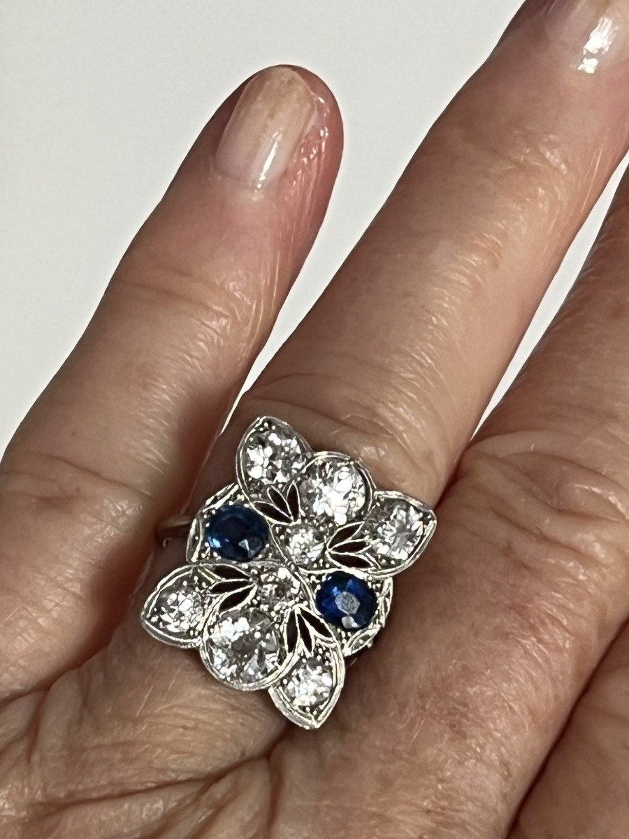 4897- Bague Or Gris Saphirs Diamants-photo-2