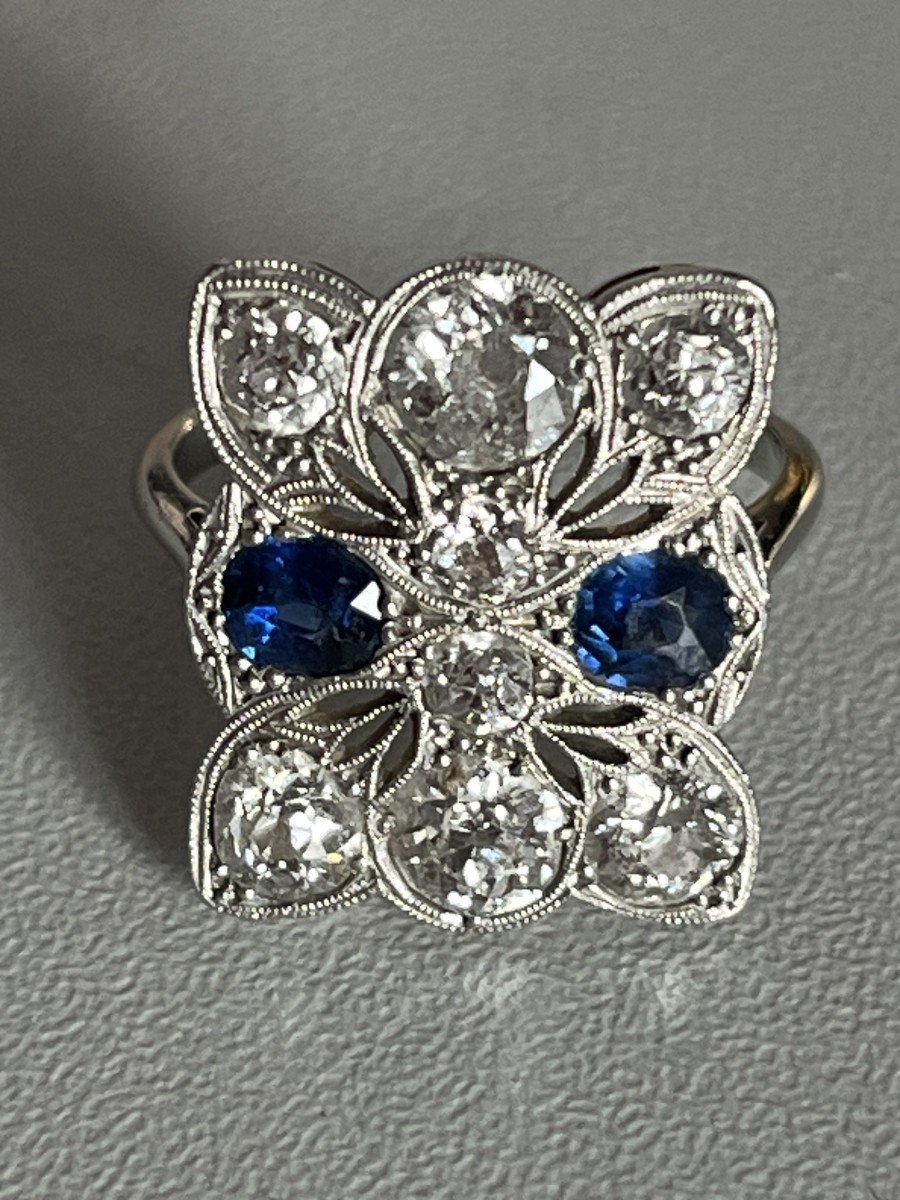 4897- Bague Or Gris Saphirs Diamants-photo-3