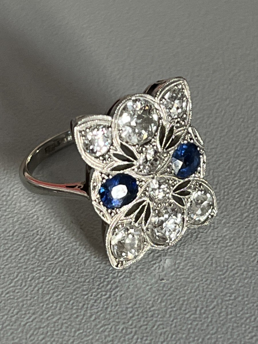 4897- Bague Or Gris Saphirs Diamants-photo-2