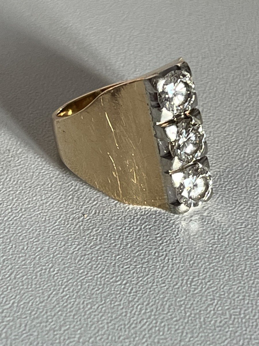 4899- Yellow Gold Signet Ring Diamonds 2.15 Ct-photo-1