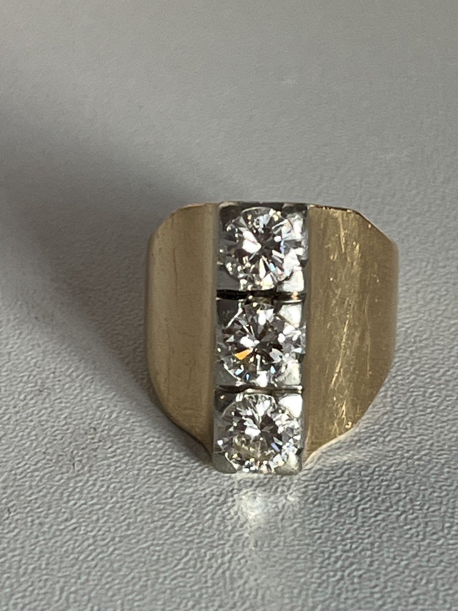 4899- Yellow Gold Signet Ring Diamonds 2.15 Ct-photo-2