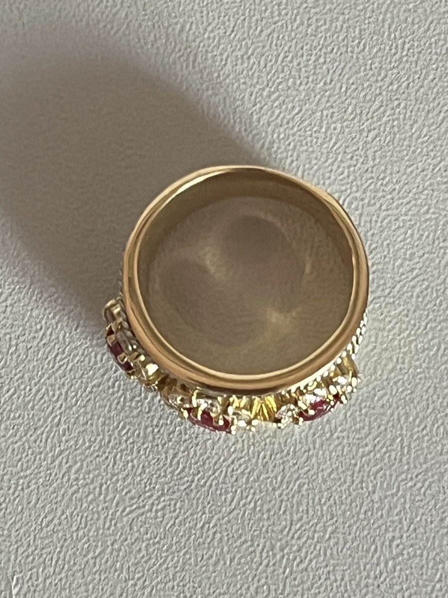 4966- Bague Bandeau Or Jaune Rubis Diamants-photo-2