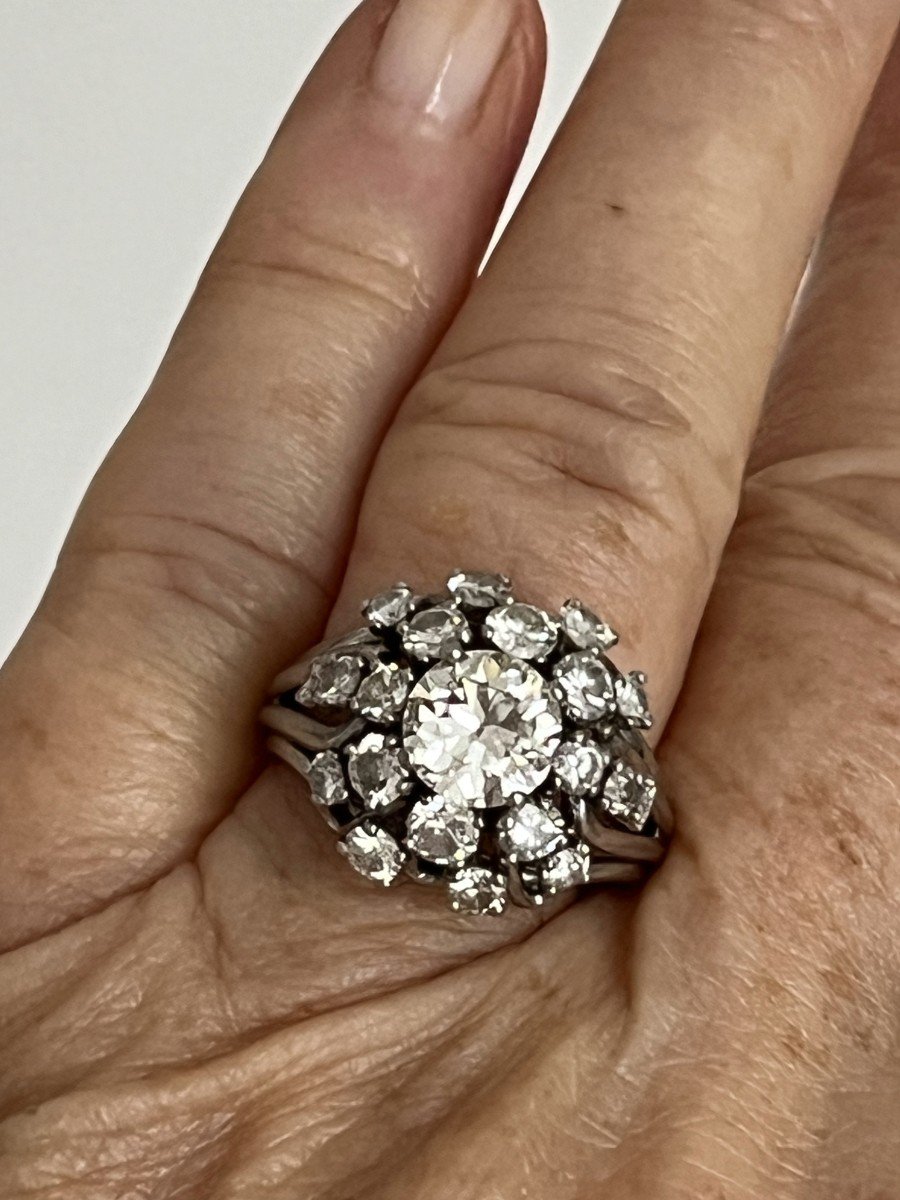 5079- Gold Thread Dome Ring Gray Platinum Diamonds (1.20 Ct In The Center)-photo-2