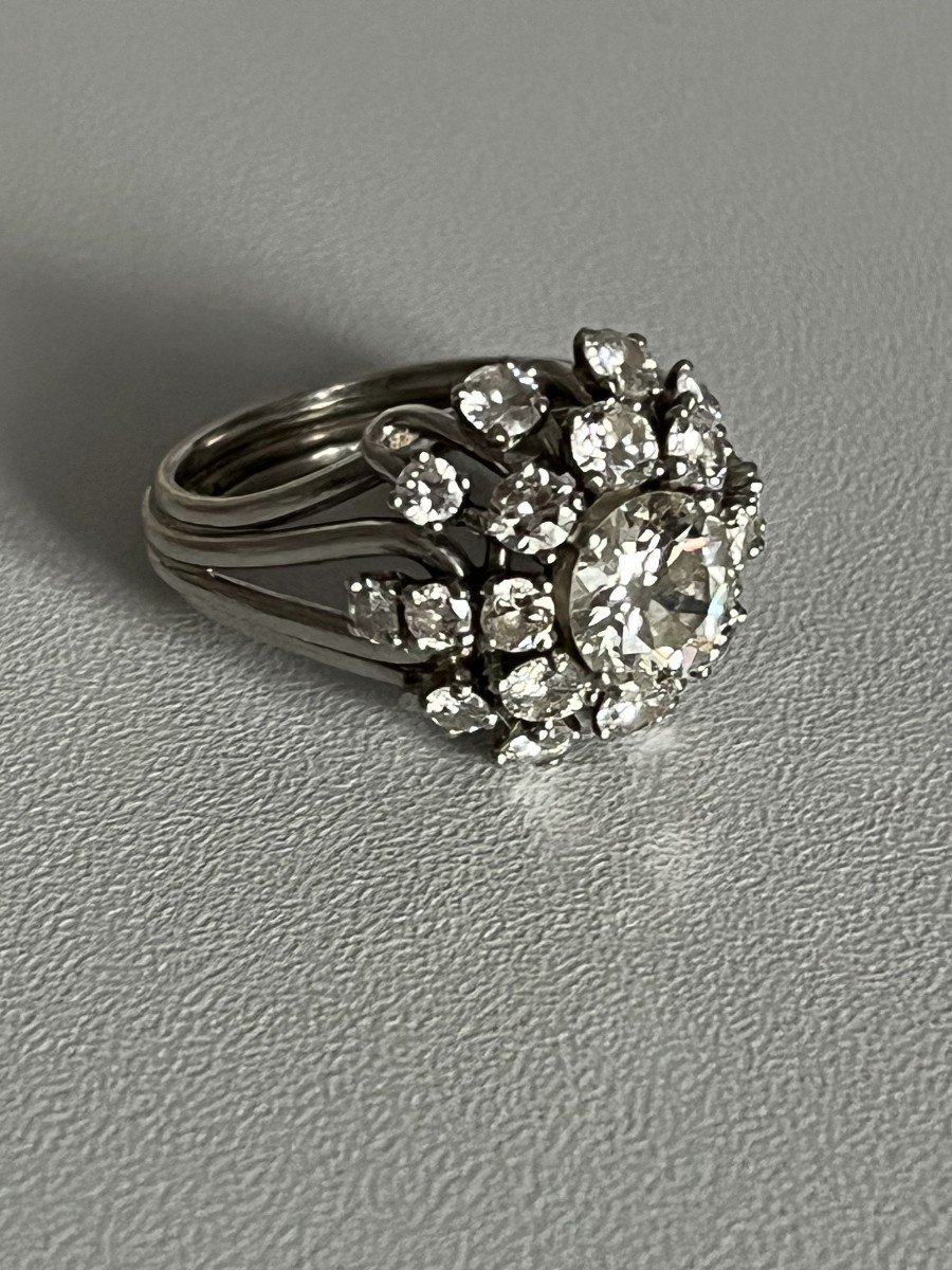 5079- Gold Thread Dome Ring Gray Platinum Diamonds (1.20 Ct In The Center)-photo-4