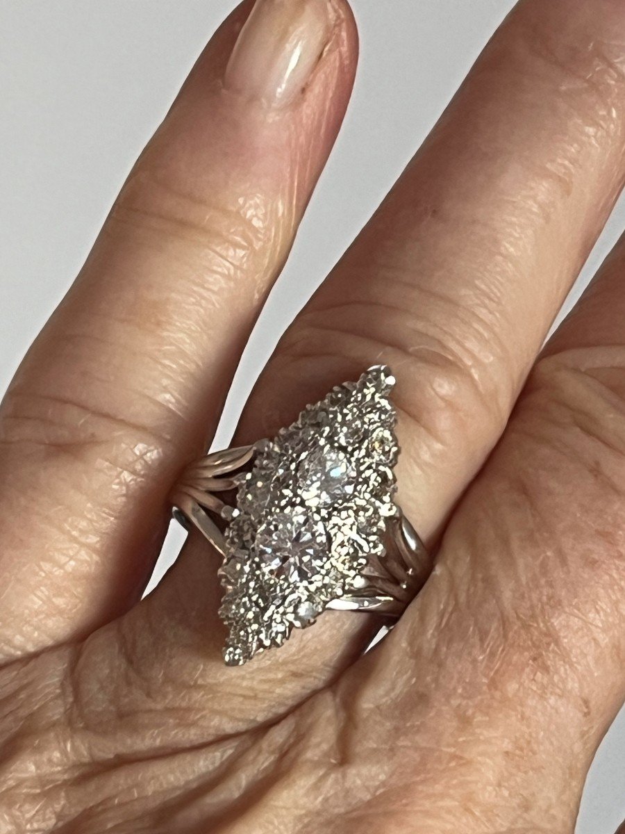 5087- Old Marquise Gold Grie Platinum Diamond Ring-photo-2