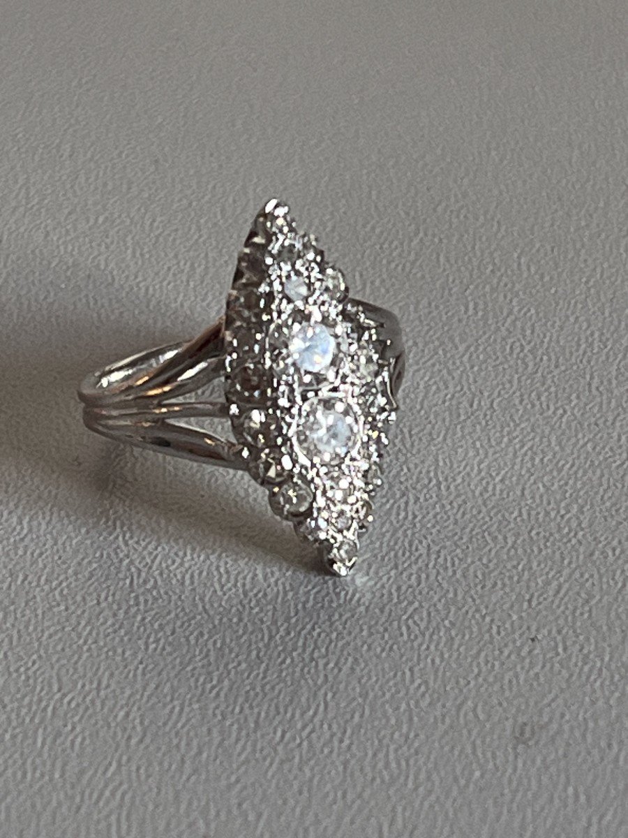 5087- Bague Marquise Ancienne Or Grie Platine Diamants-photo-1