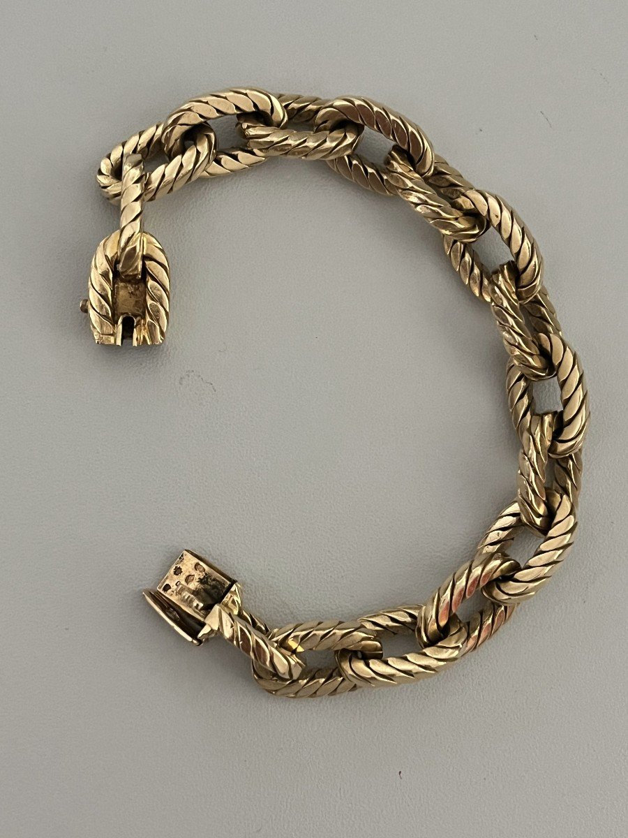 5101- Bracelet Souple Or Jaune Maillons Ovales Torsadés-photo-3