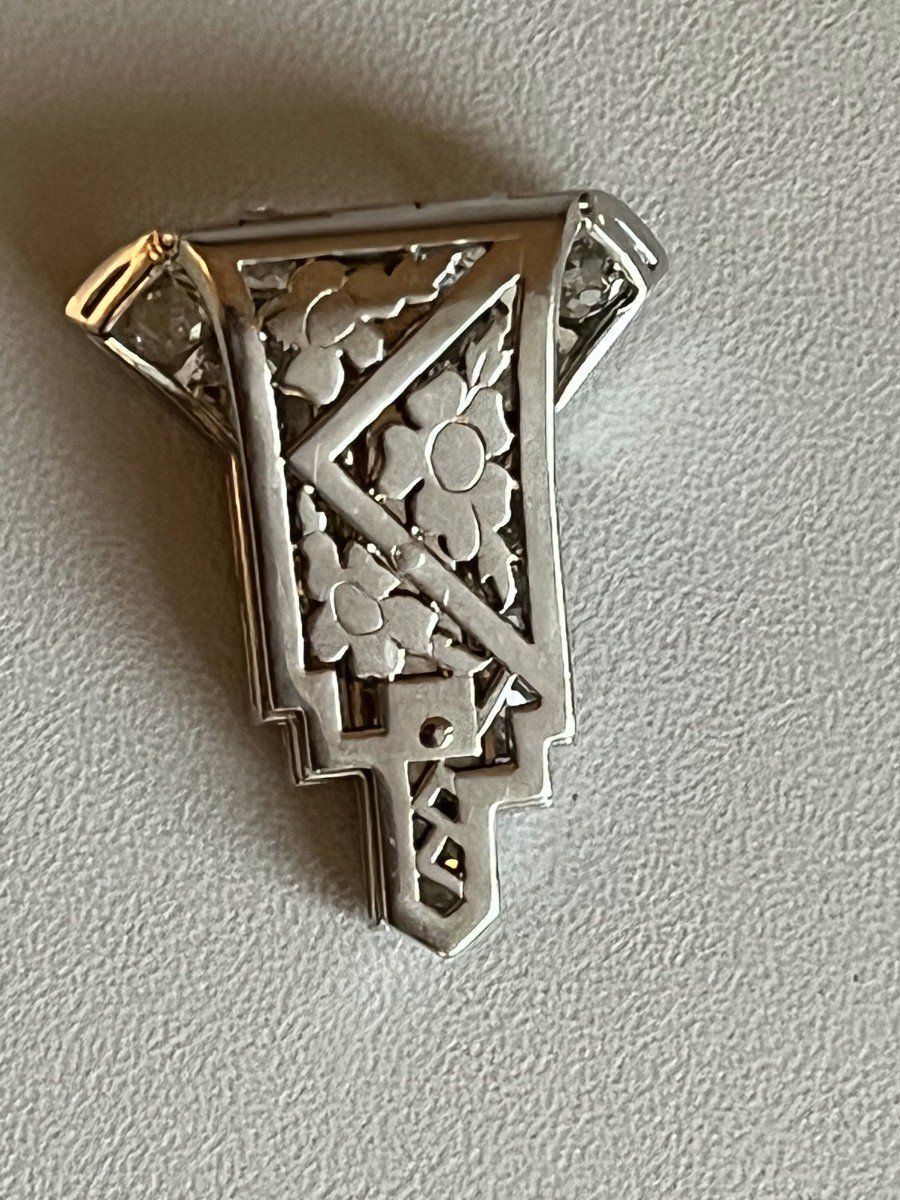 1397- Clip Art Deco Diamond Brooch 2.40 Ct-photo-3