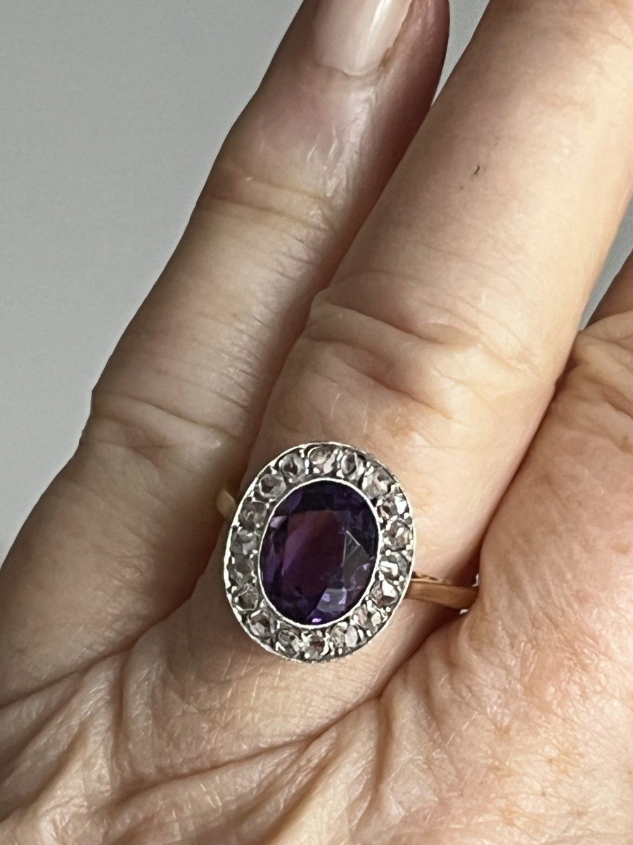 5223- Antique Gold Amethyst Diamond Ring-photo-3