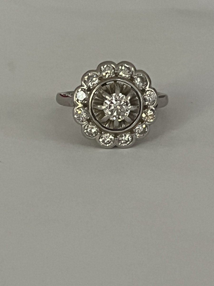 4395- Bague Fleur Or Gris Diamants 1,70 Ct-photo-1