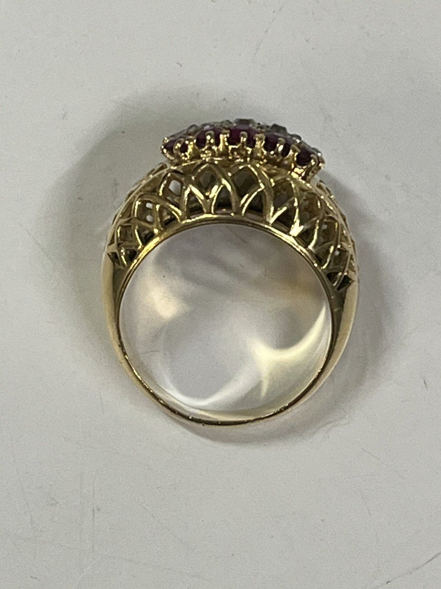 4461- Domed Ring Gold Platinum Diamonds Ruby-photo-4
