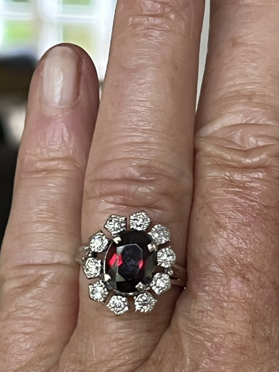 4531- Bague Or Gris Grenats Diamants-photo-2