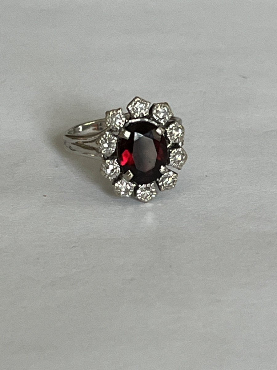 4531- Bague Or Gris Grenats Diamants-photo-1
