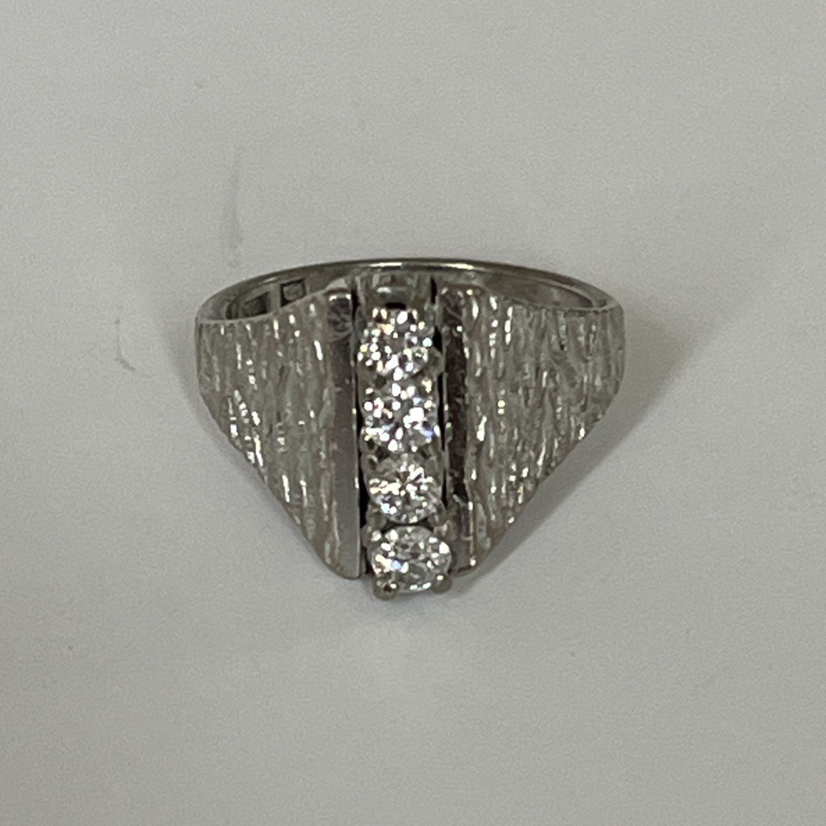 5260- 1960s Textured White Gold Diamond Ring