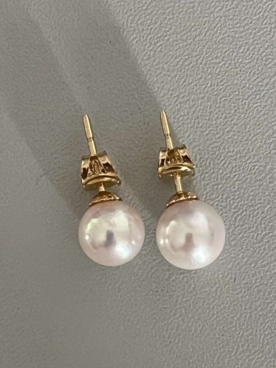 5326- Boucles d'Oreilles Puces Or Jaune Perles 9 Mm-photo-2