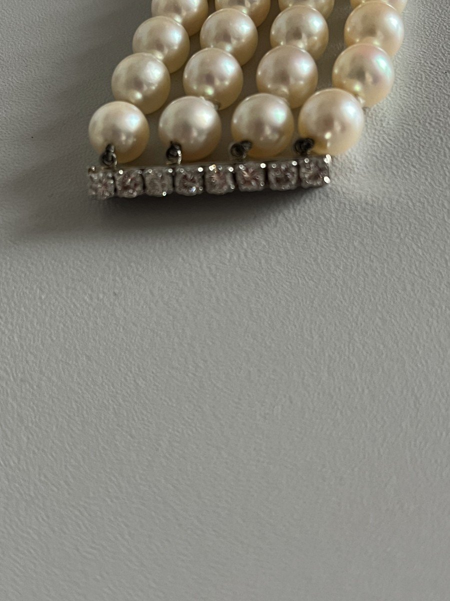 5329- Bracelet 4 Rows Of Pearls And Diamond Bars-photo-2