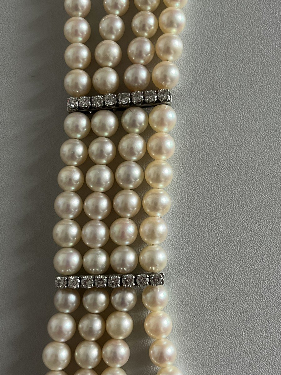 5329- Bracelet 4 Rows Of Pearls And Diamond Bars-photo-3