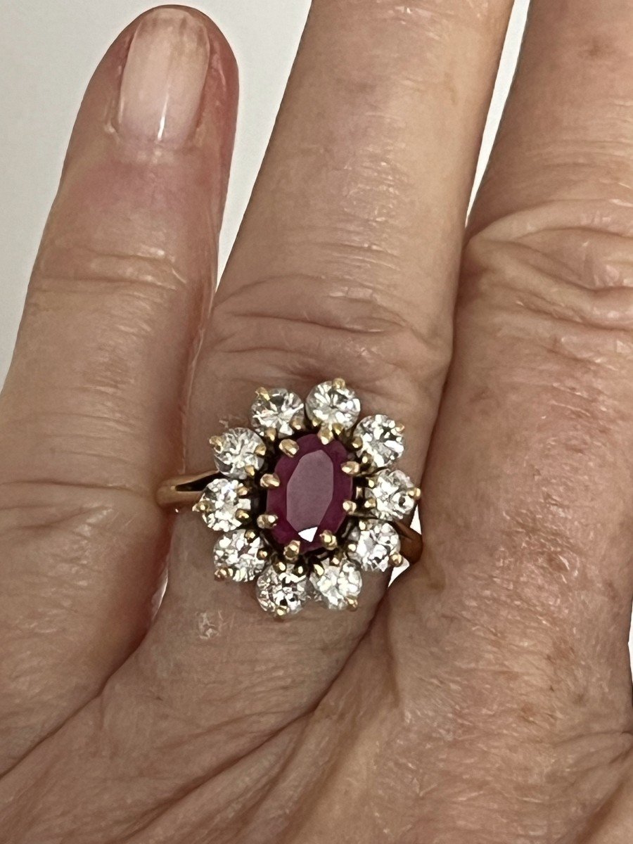 4205- Pompadour Ring Yellow Gold Ruby Diamonds 1.50 Ct-photo-2