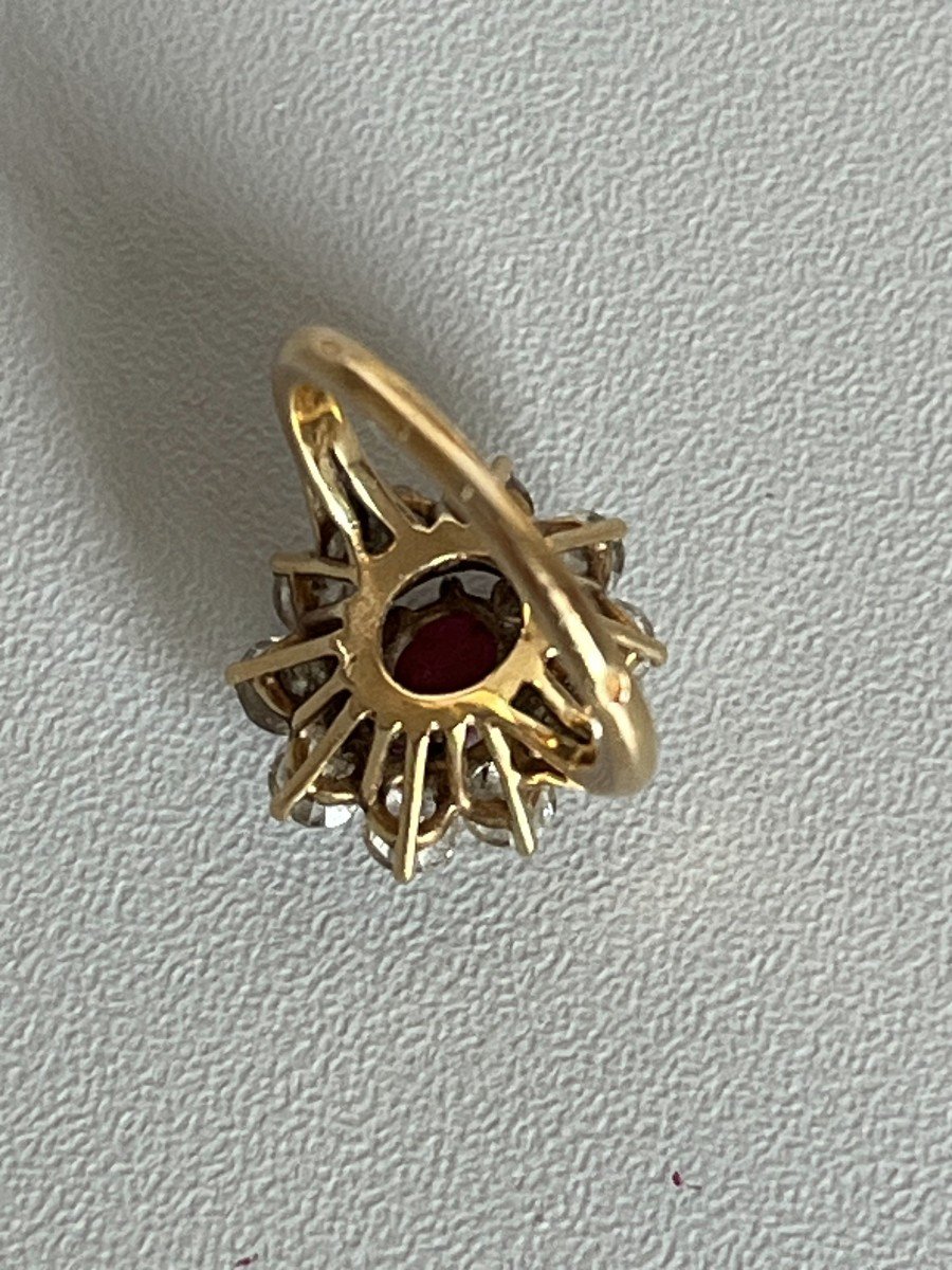 4205- Pompadour Ring Yellow Gold Ruby Diamonds 1.50 Ct-photo-3