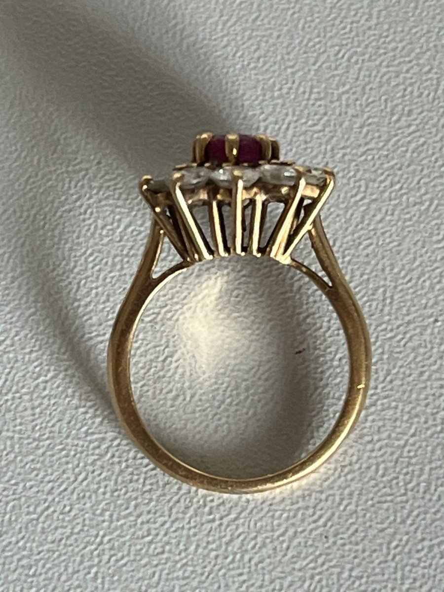 4205- Pompadour Ring Yellow Gold Ruby Diamonds 1.50 Ct-photo-4