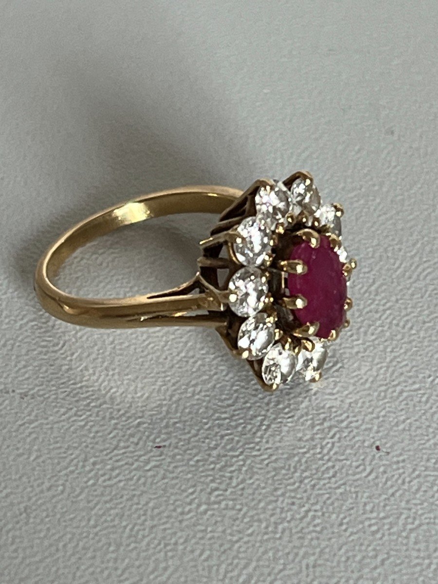 4205- Pompadour Ring Yellow Gold Ruby Diamonds 1.50 Ct-photo-1