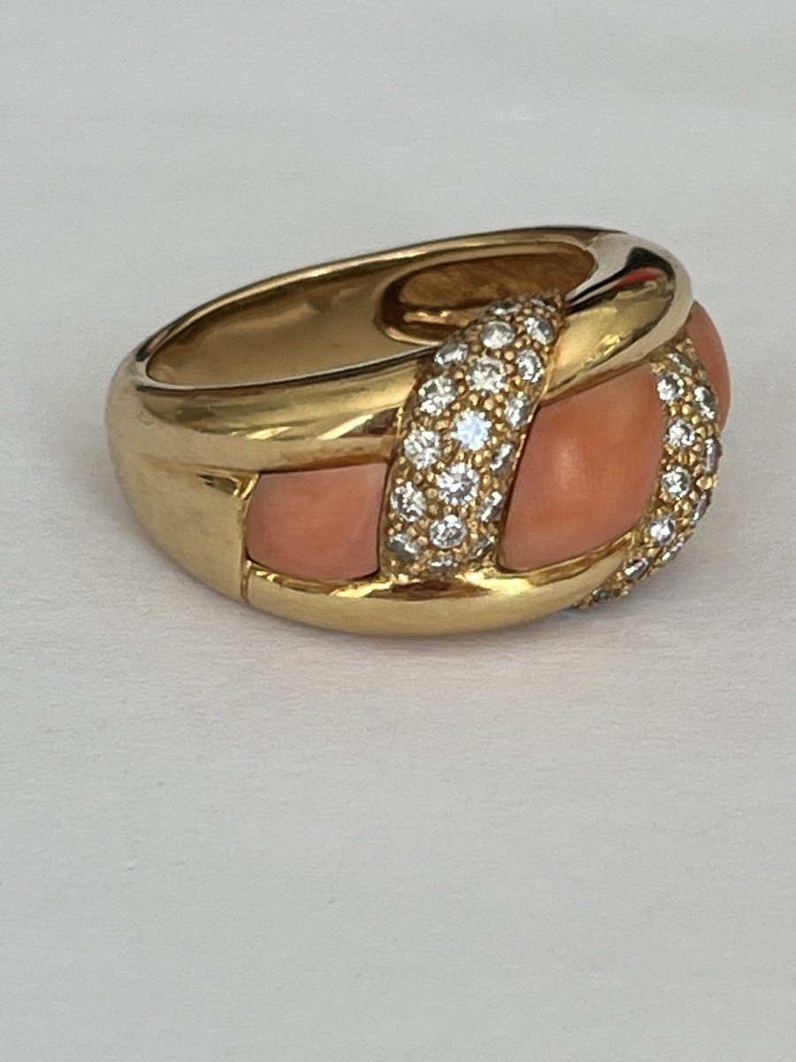 4238- Bague Jonc Or Jaune Corail Diamants-photo-2