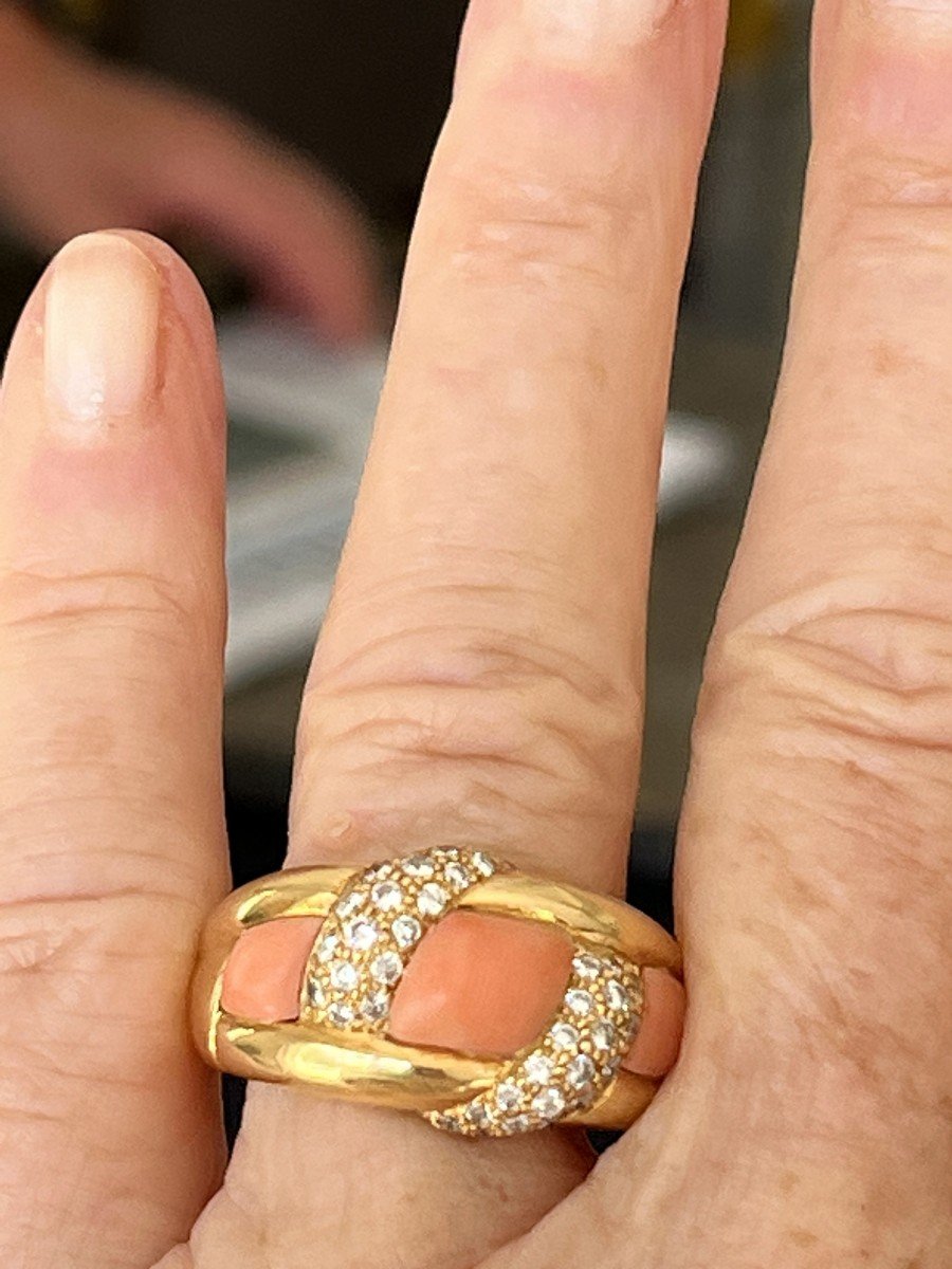 4238- Bague Jonc Or Jaune Corail Diamants-photo-3