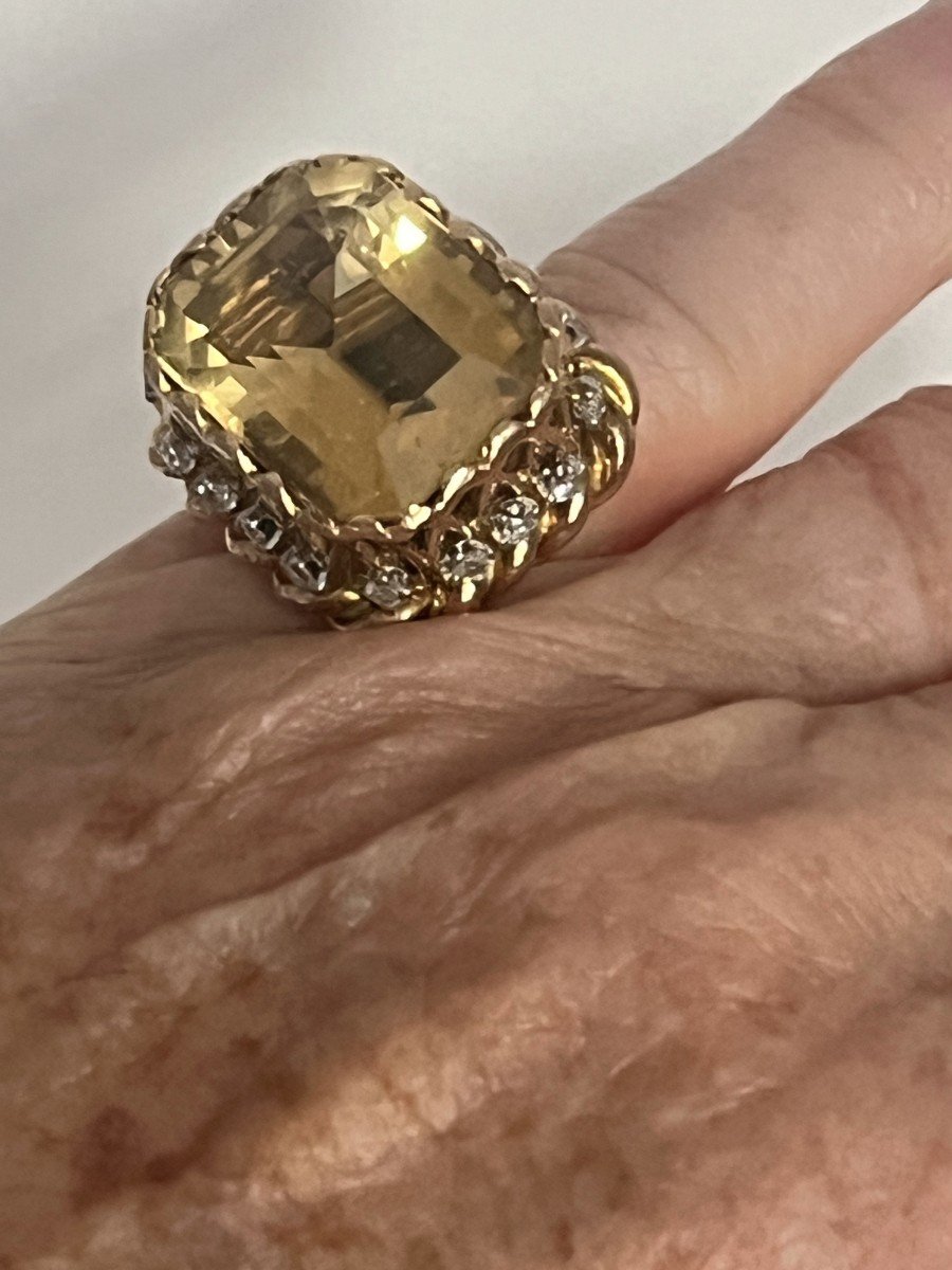 5357- Yellow Gold Citrine Diamond Cocktail Ring-photo-2