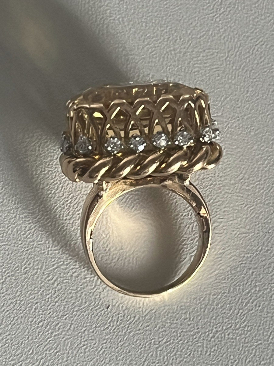 5357- Yellow Gold Citrine Diamond Cocktail Ring-photo-4