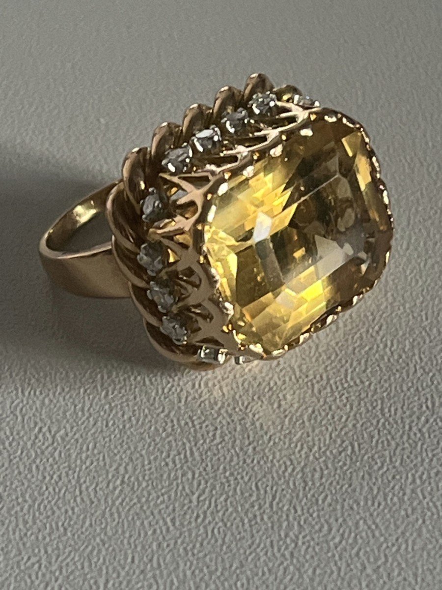 5357- Yellow Gold Citrine Diamond Cocktail Ring-photo-1