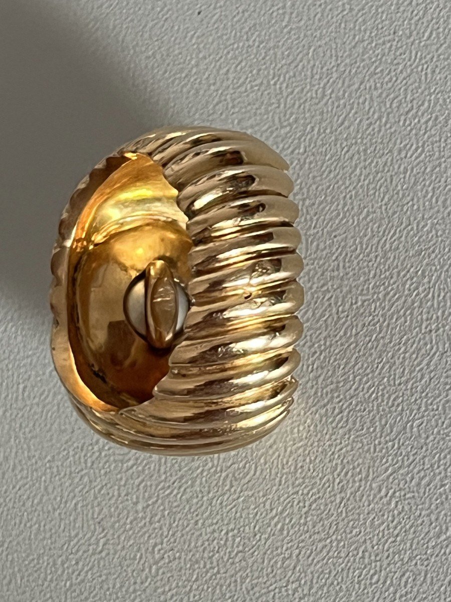 5393- Bague Dôme Or Jaune Godronné Perle-photo-2