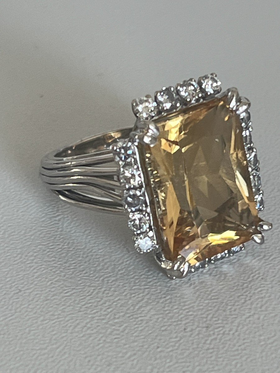 4767- Bague Fils d'Or Gris Citrine Diamants-photo-1